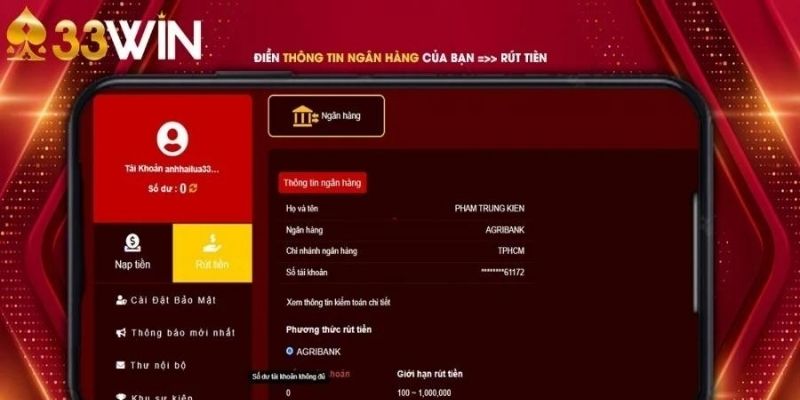 Hướng dẫn chi tiết các bước rút tiền 33win